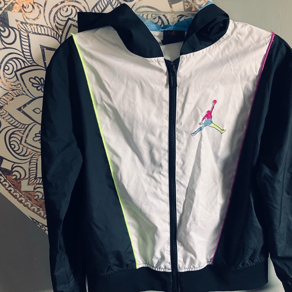 Jordan Black and White Raincoat with Color-Blocked Design